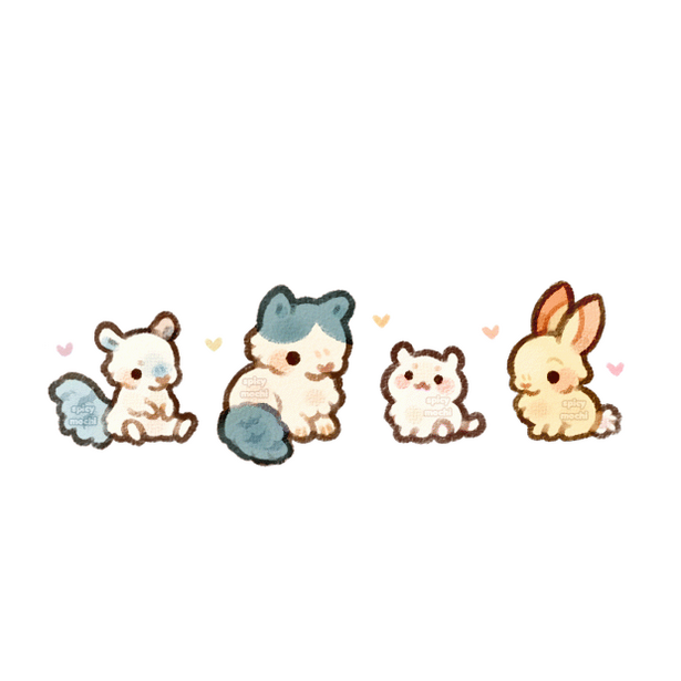 Small illustration of moomonga, hachiware, chiikawa, and usagi