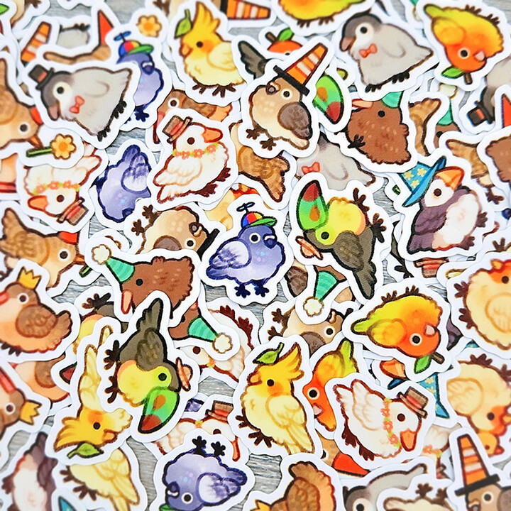 Picture of a variety of small, colorful animal stickers.