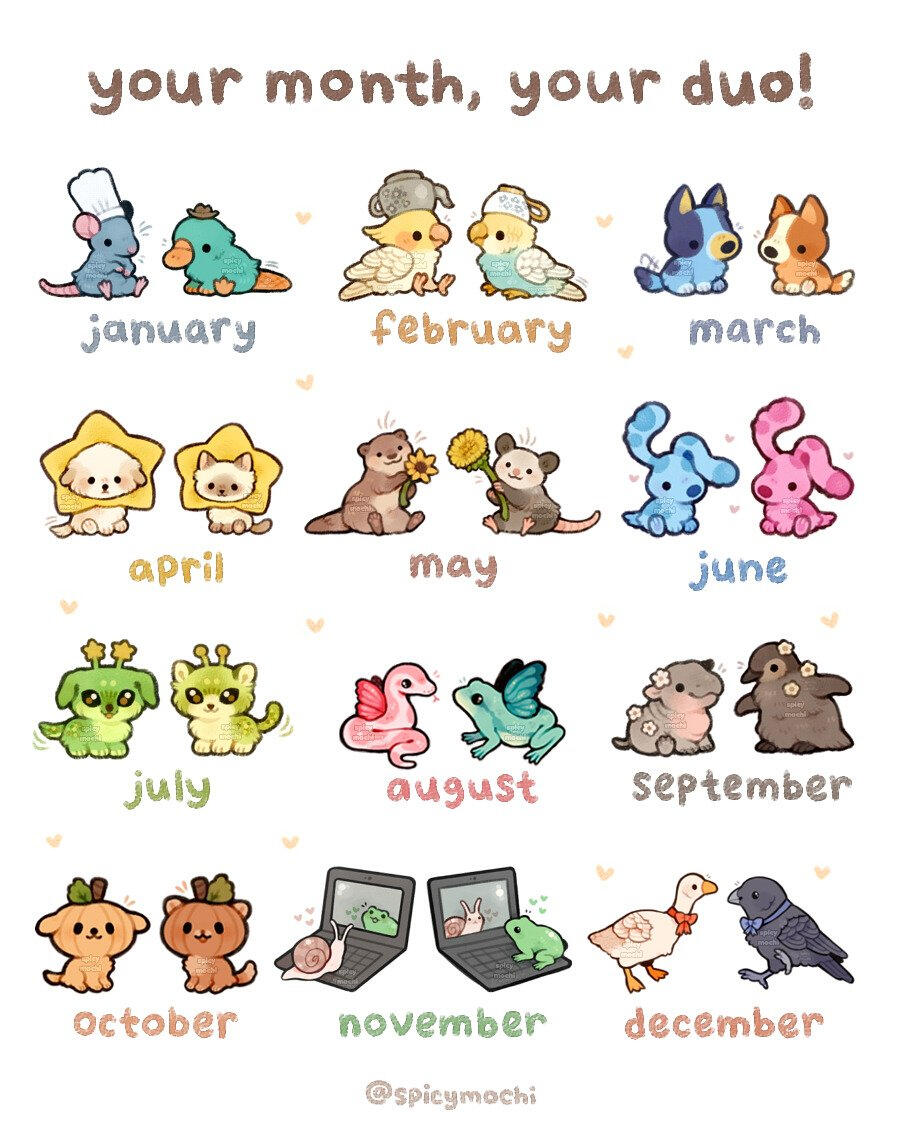 Illustration of twelve pairs of animals.