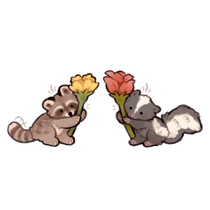 Flower raccoon and skunk